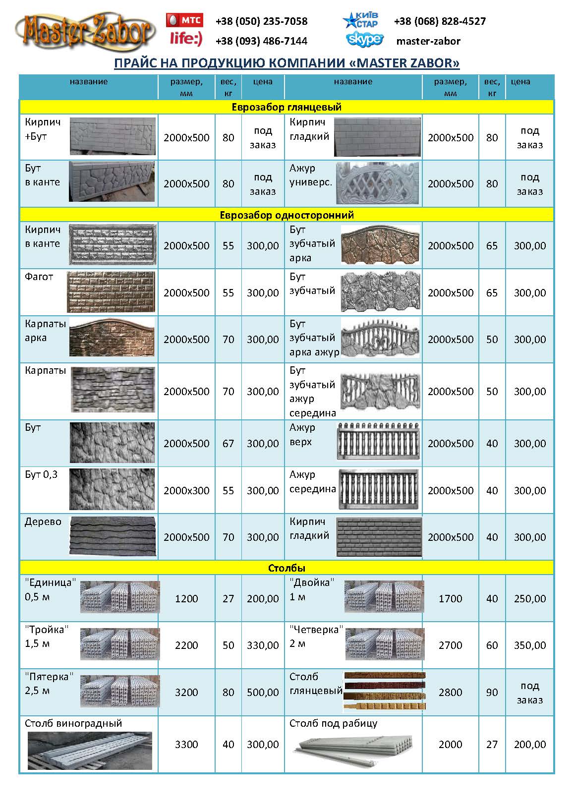 Прайс еврозабор двусторонний, глянцевый, односторонний в Харькове — компания «Master Zabor»
